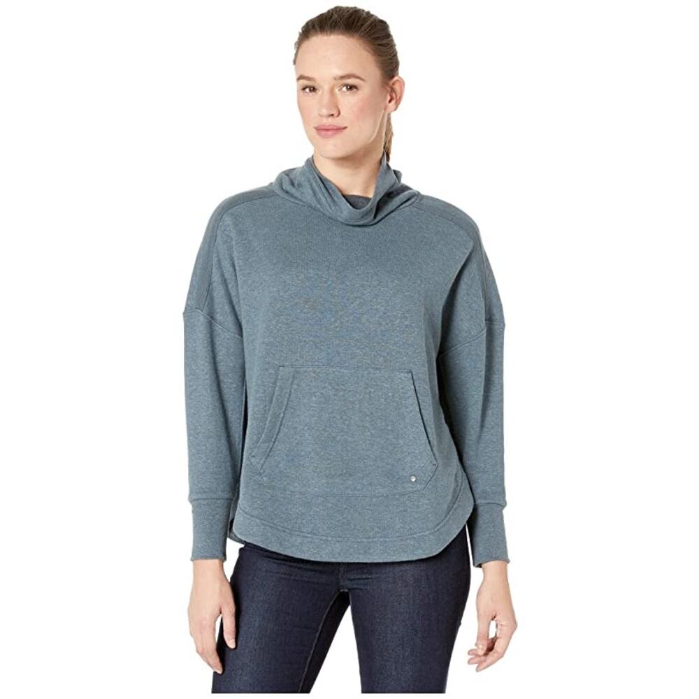 Prana Cozy Up Poncho gray blue heather cowl neck sweatshirt pockets XS